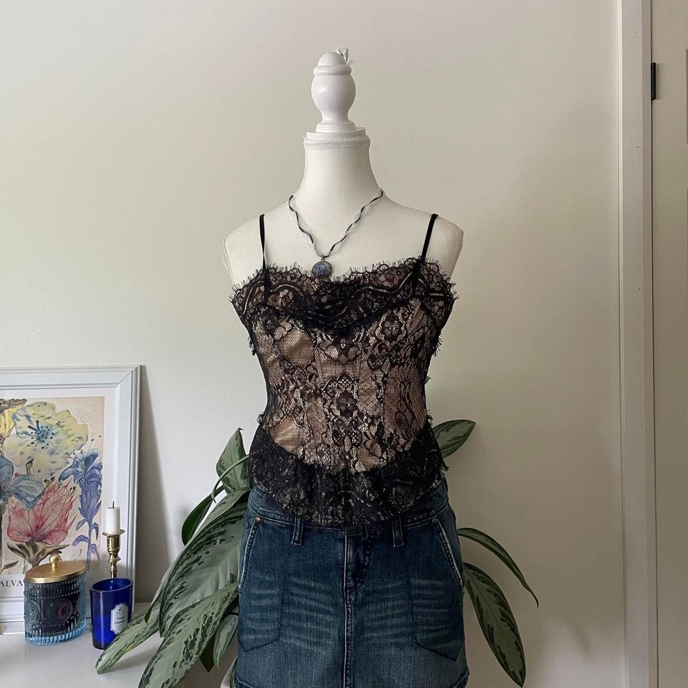 Vintage Guess Jeans Cami Womens Sz M Lace black going out dark fairycore